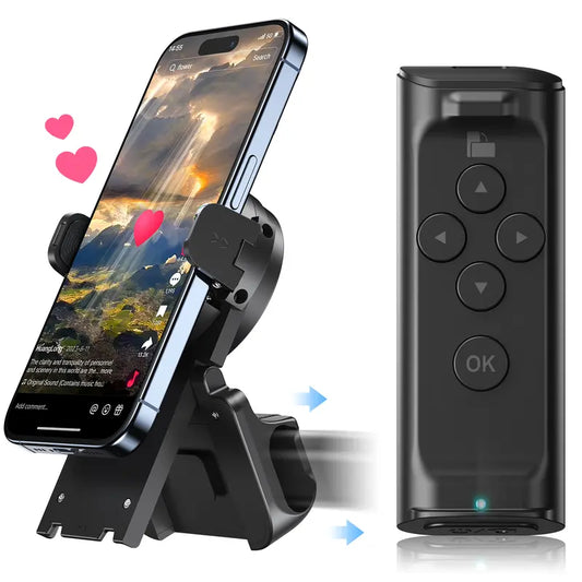 Remote Control for TikTok Scrollingwith Smartphone Holder Stand, Wireless PageTurner, Camera Shutter Video Recording foriOS Android, Phone Selfie Accessory,